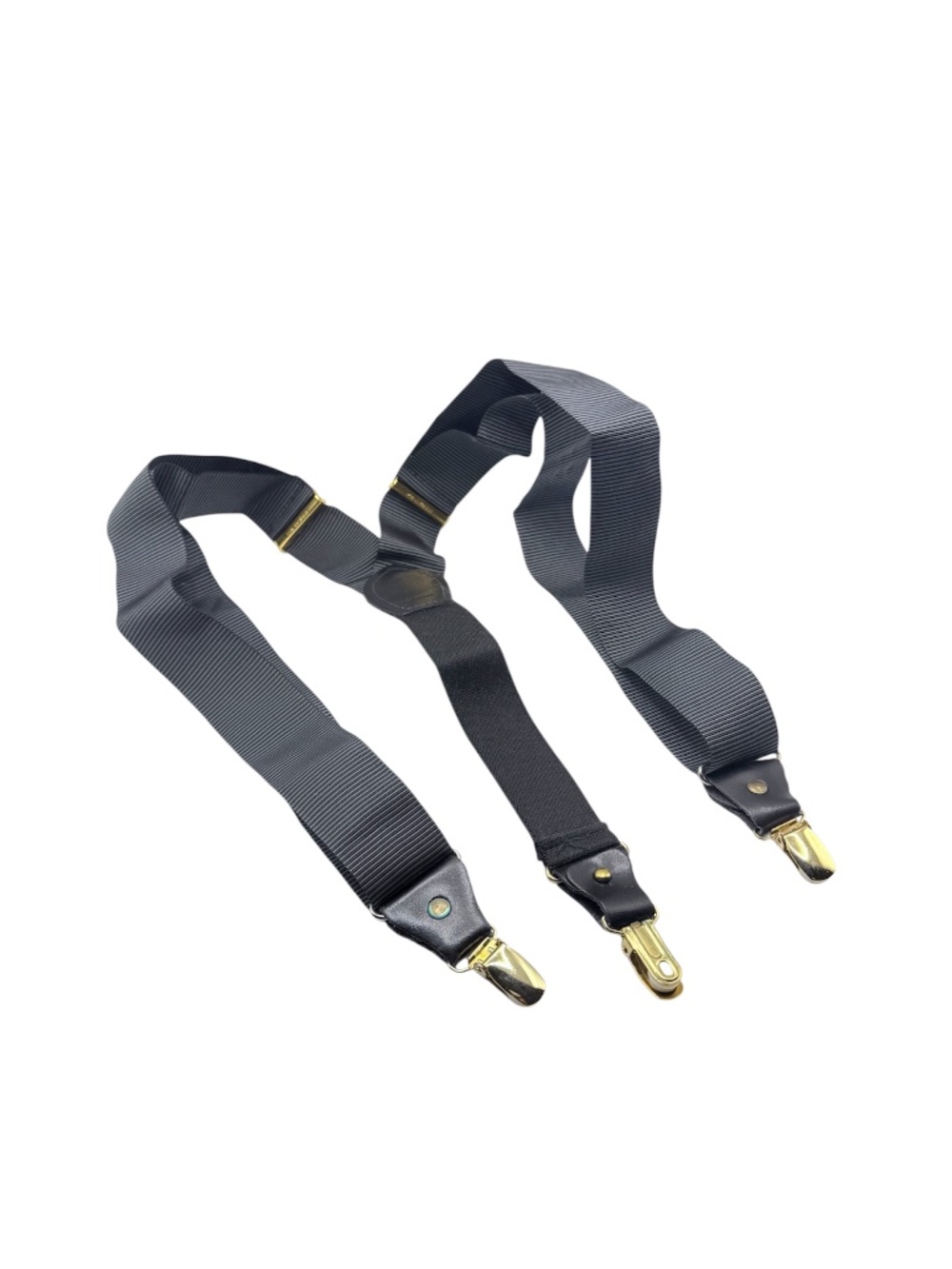Pelican-USA Vintage Gray Grosgrain Clip Suspenders Gold Tone Hardware